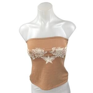 Miaou Women's Brown Tan Sleeveless Strapless Bandeau Crop Tube Tank Top Size XS